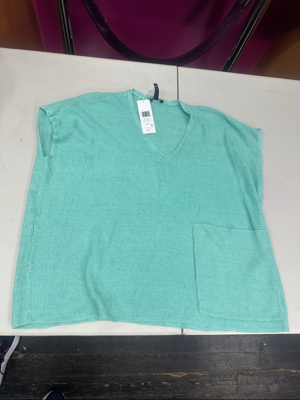 Eileen Fisher Aqua V-Neck Boxy Knit Top NWT Women’s S